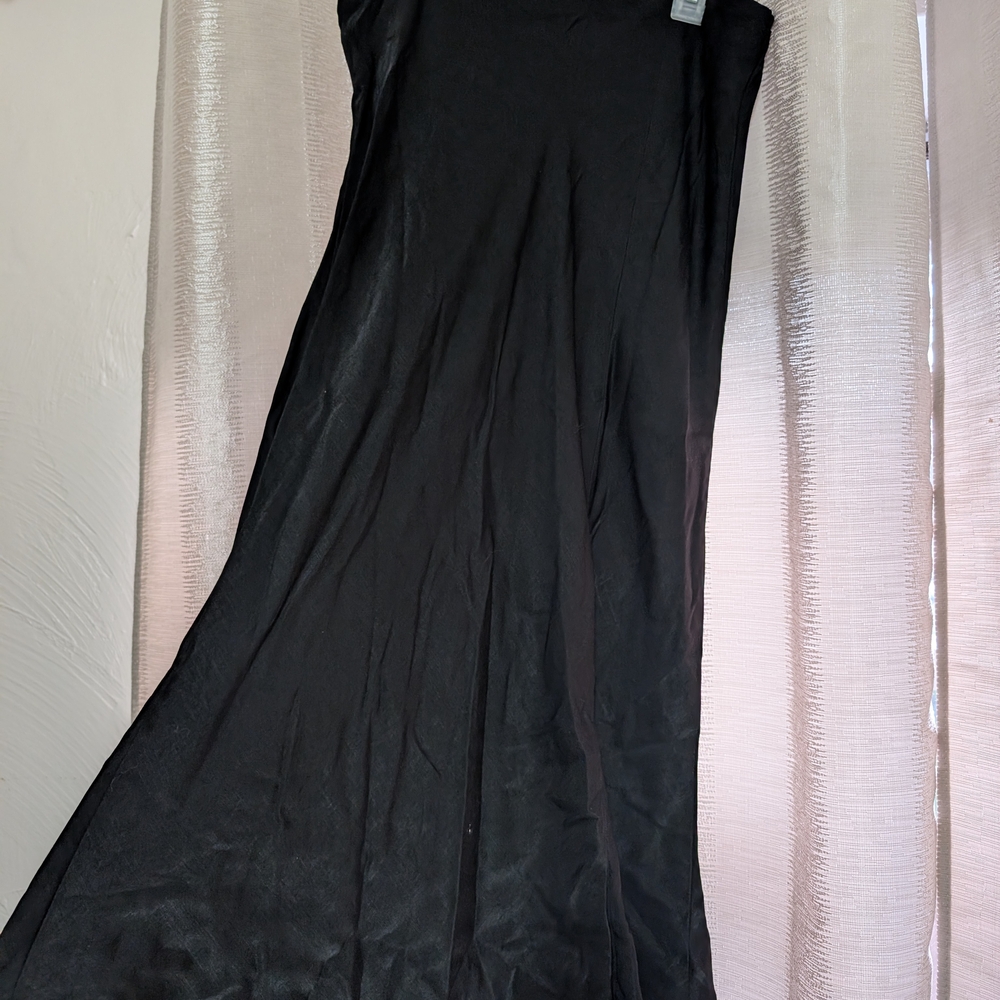 Midi Black Satin Slip Skirt